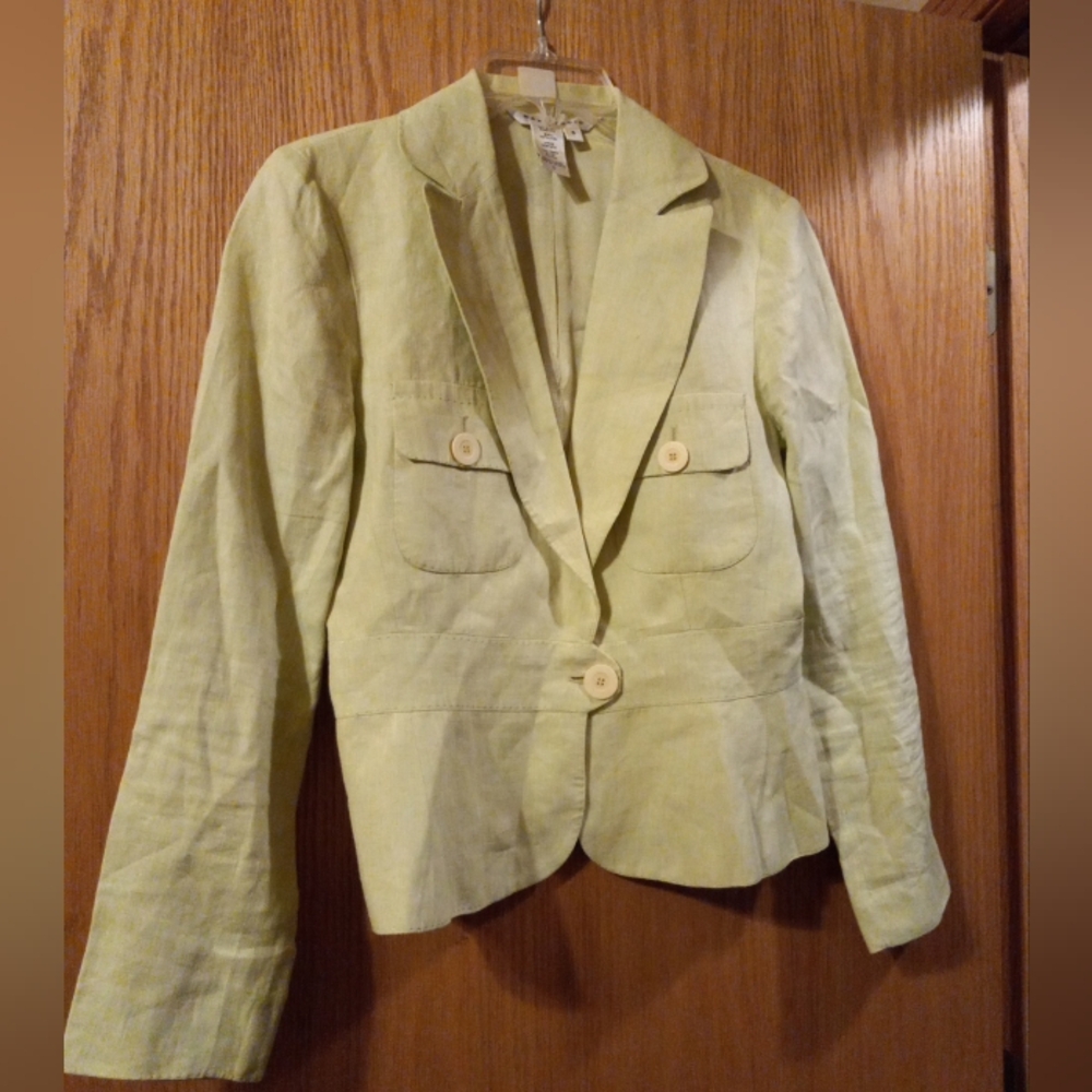 Womens Max Studio Linen Blazer 23 Long 17 Armpit-arm Sz 6 LightGreen Lightweight